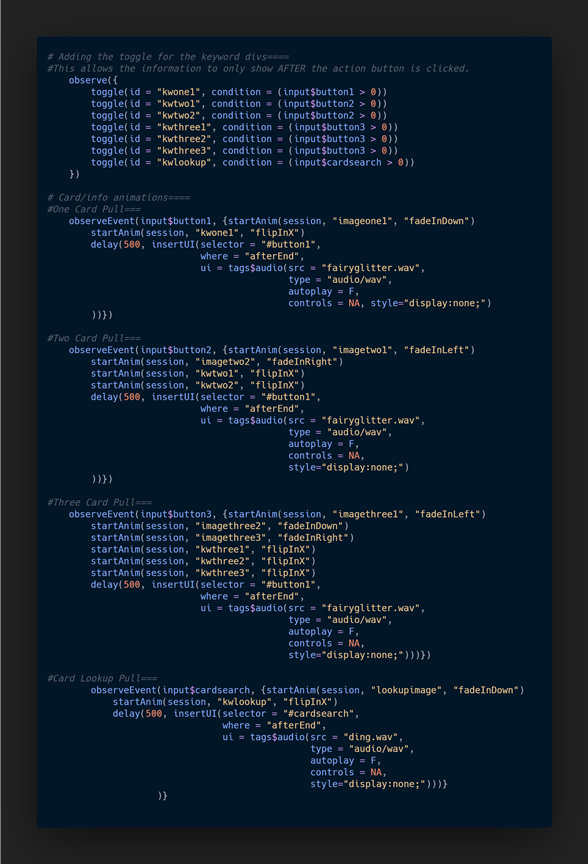 A piece of the Server code from the TarotreadR app.